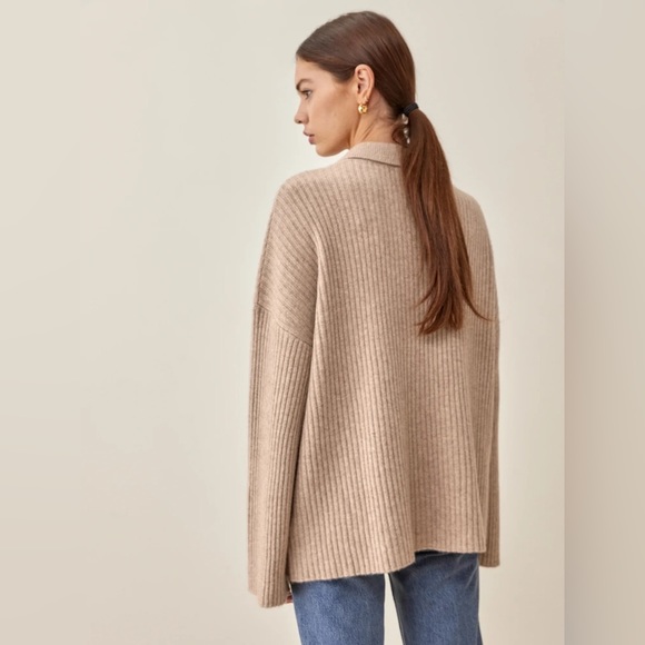 NEW Reformation Fantino Cashmere Collared Cardigan  in Oatmeal | size M - Picture 3 of 12